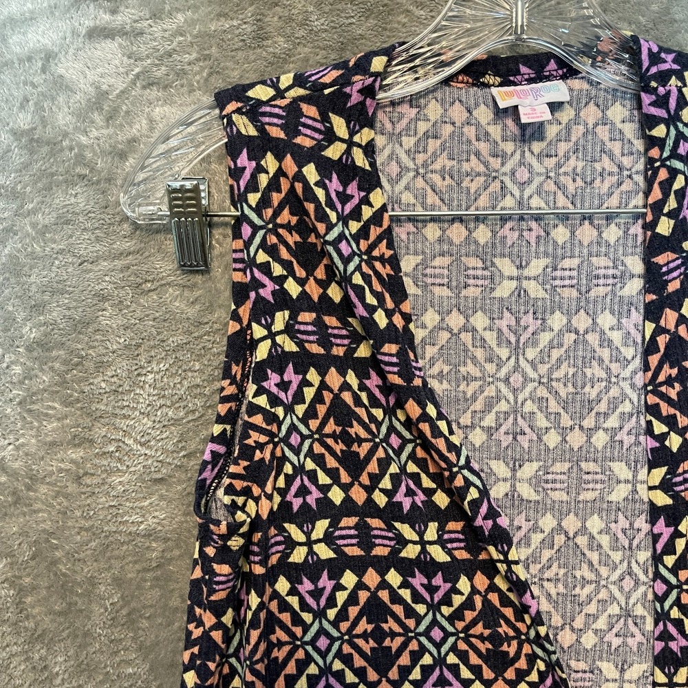 Lularoe Women Abstract Aztec Tribal Colorful Sleeveless Open Front Long Kimono S